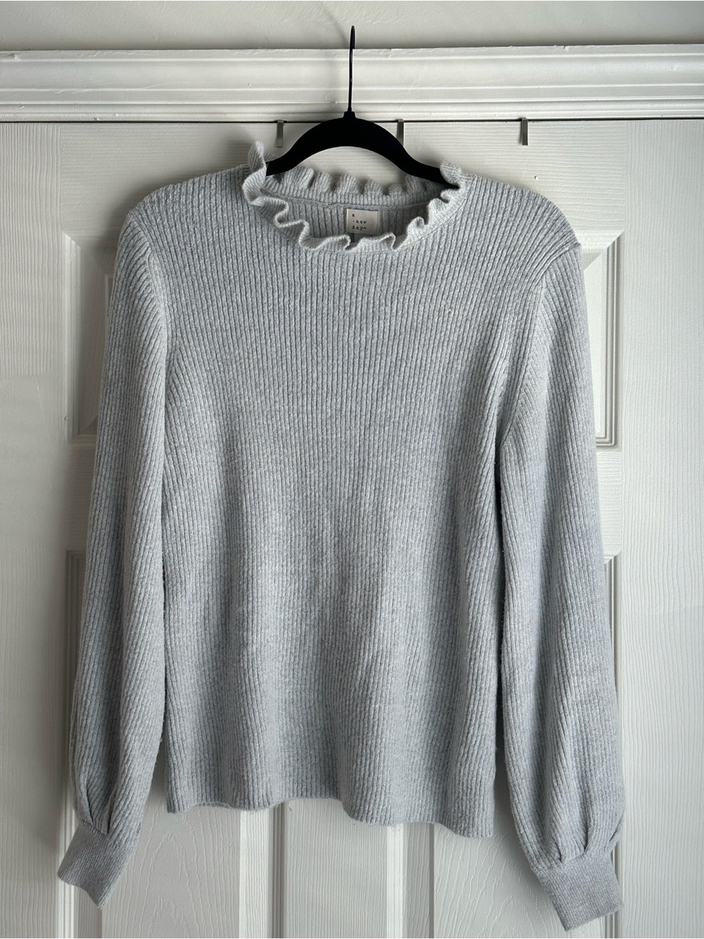 a new day Light Gray Ruffled Crew Neck Sweater